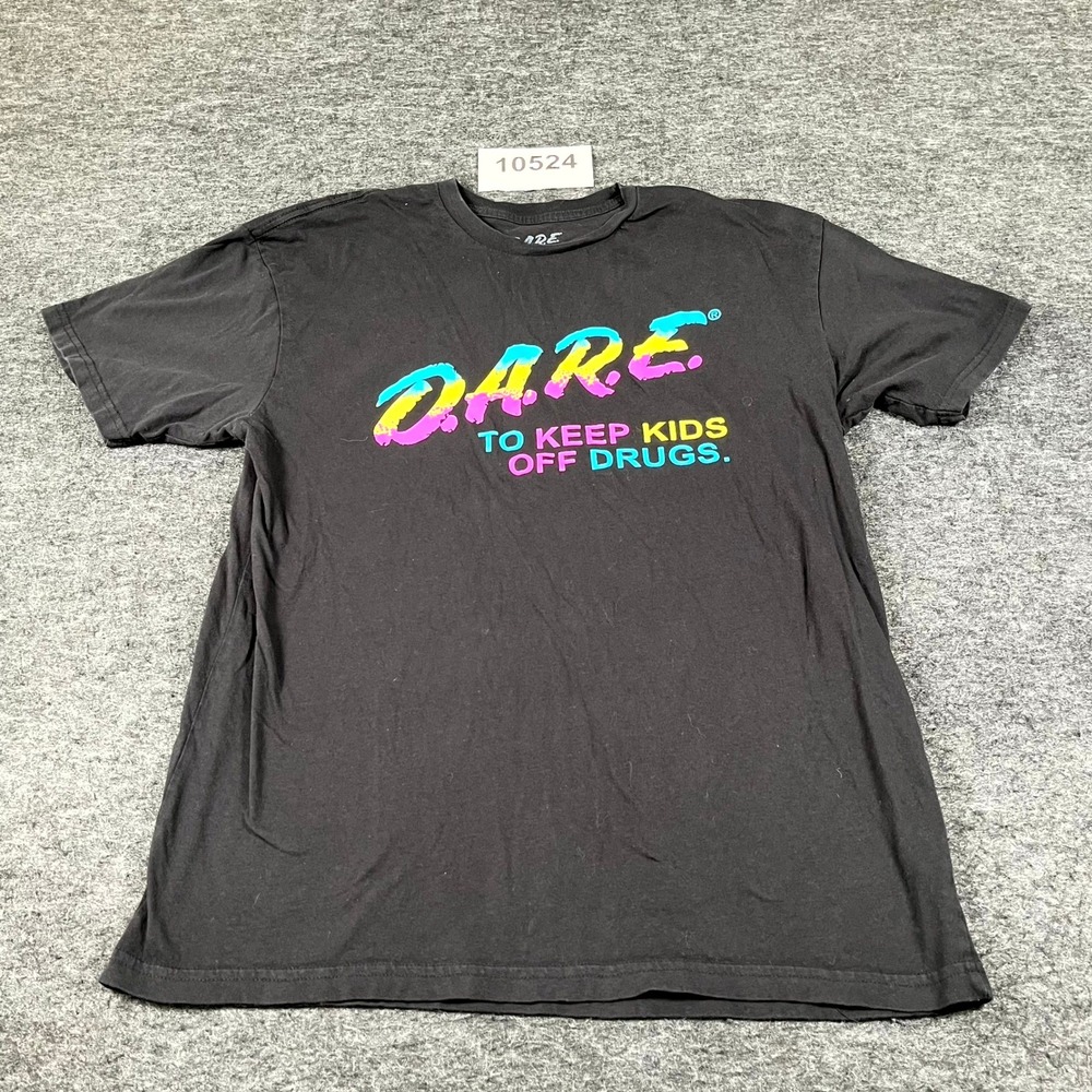 DARE T Shirt Mens Large Black Say No To Drugs Graphic Cotton Crew Neck Casual